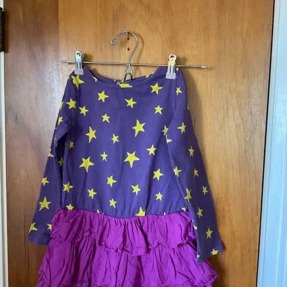 Mini Boden Purple & Yellow Star Long Sleeve Ruffle Dress Size 5-6 Y - Picture 9 of 11